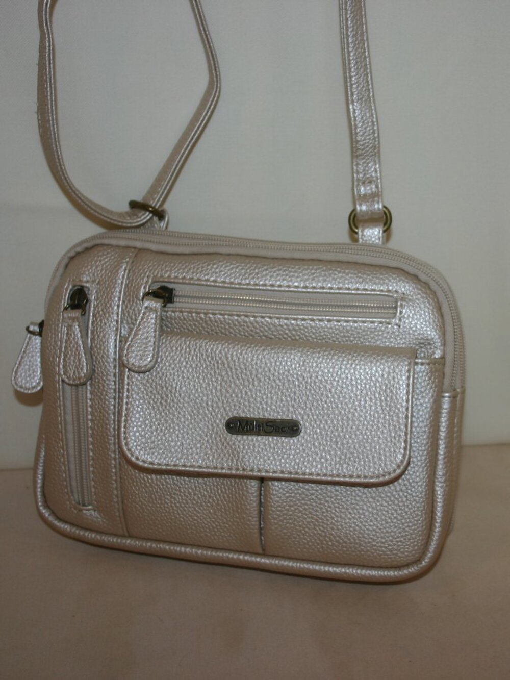 Multi-Sac Creamy Gold Pebble Faux-Leather Crossbody Purse B-271